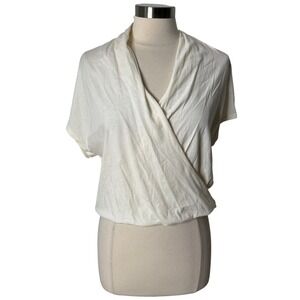 Bobi Los Angeles Surplice Drop Shoulder Tee Cream Short Sleeve Top Womens XS